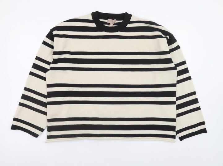 H&M Women's Black Striped Crew Neck Jumper Size 12