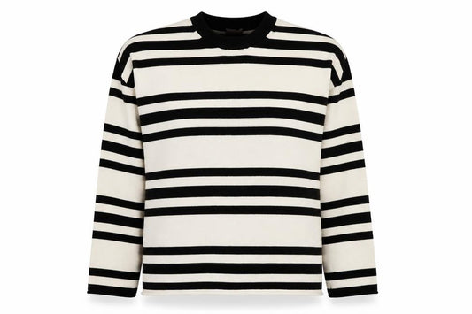 Front view of H&M Women's Black Striped Crew Neck Jumper, size 12
