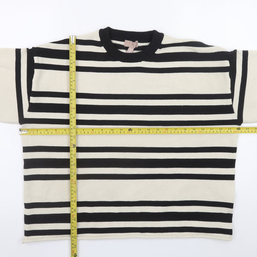H&M Women's Black Striped Crew Neck Jumper Size 12