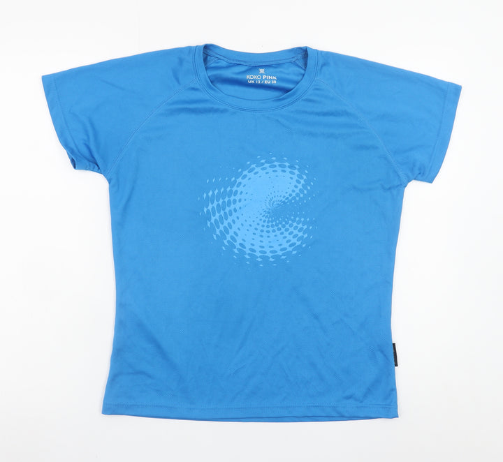 Koko Pink Womens Blue Short Sleeve Polyester Basic T-Shirt UK 12