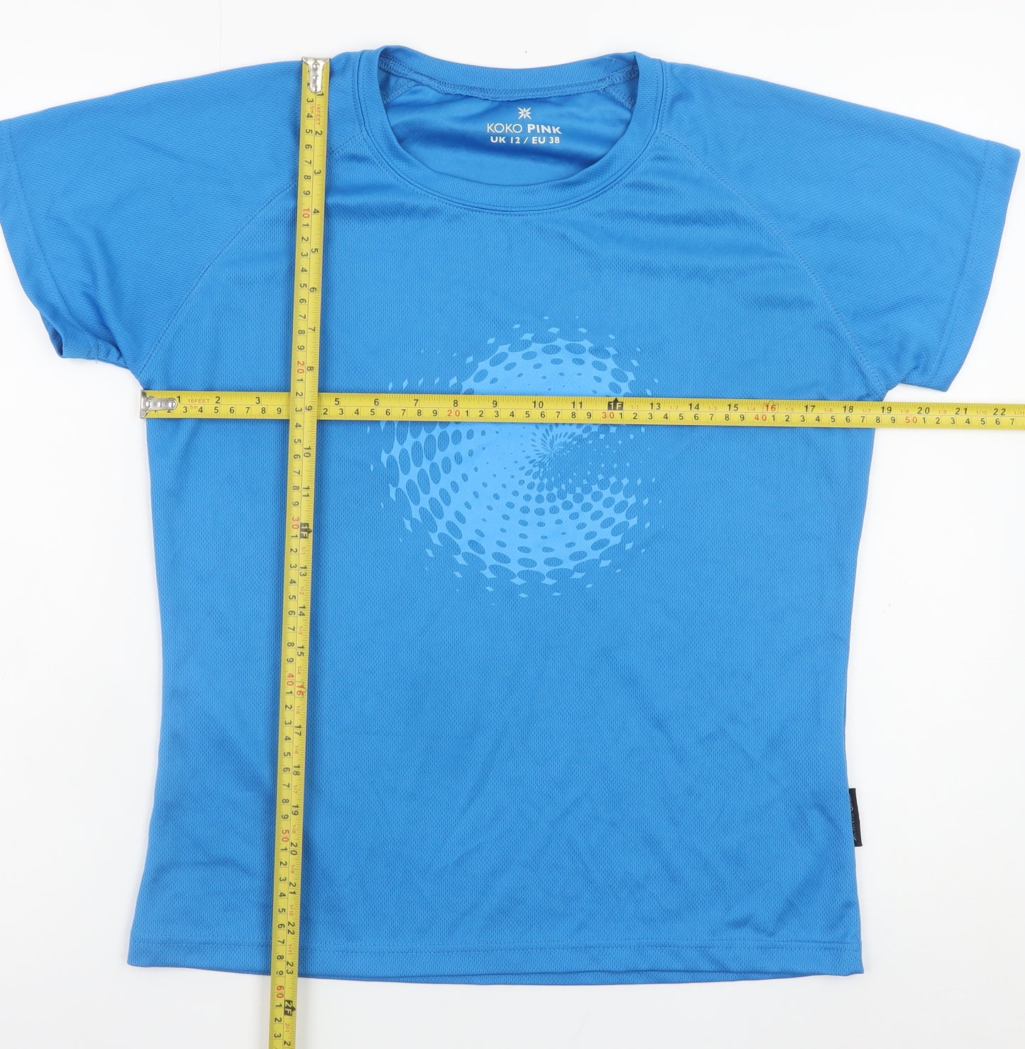 Koko Pink Womens Blue Short Sleeve Polyester Basic T-Shirt UK 12