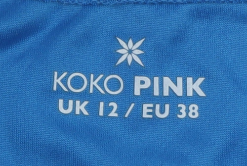 Koko Pink Womens Blue Short Sleeve Polyester Basic T-Shirt UK 12