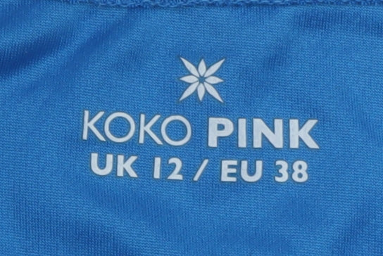 Koko Pink Womens Blue Short Sleeve Polyester Basic T-Shirt UK 12