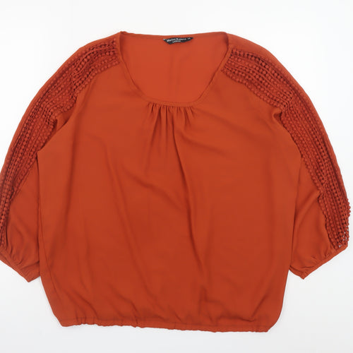 Marina Kaneva Women’s Orange Crochet 3/4 Sleeve Tunic Blouse Size 14