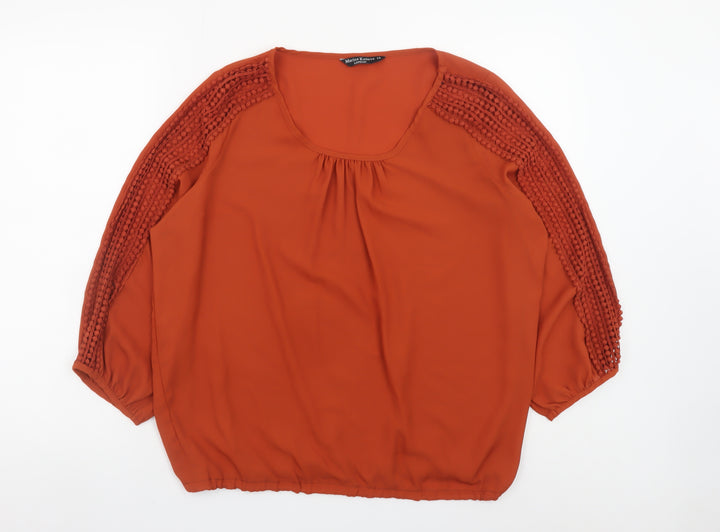 Marina Kaneva Women’s Orange Crochet 3/4 Sleeve Tunic Blouse Size 14