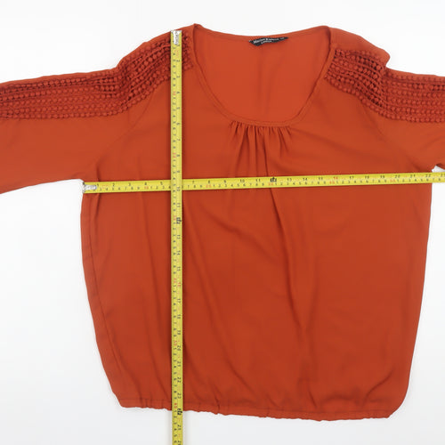 Marina Kaneva Women’s Orange Crochet 3/4 Sleeve Tunic Blouse Size 14