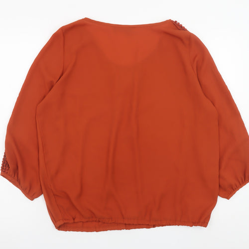 Marina Kaneva Women’s Orange Crochet 3/4 Sleeve Tunic Blouse Size 14