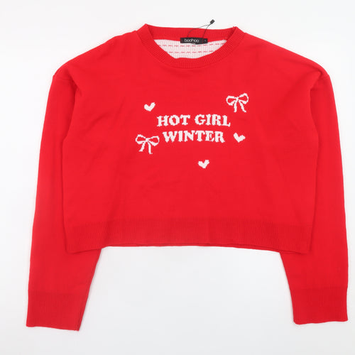 Boohoo Women Red Knit Pullover Jumper L Hot Girl Winter