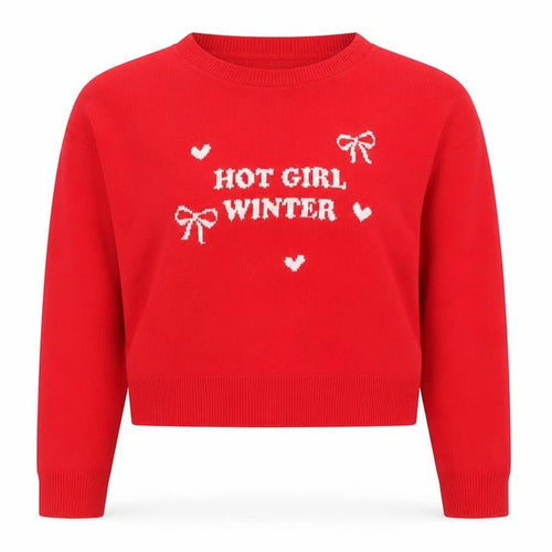 Boohoo Women Red Knit Pullover Jumper L Hot Girl Winter