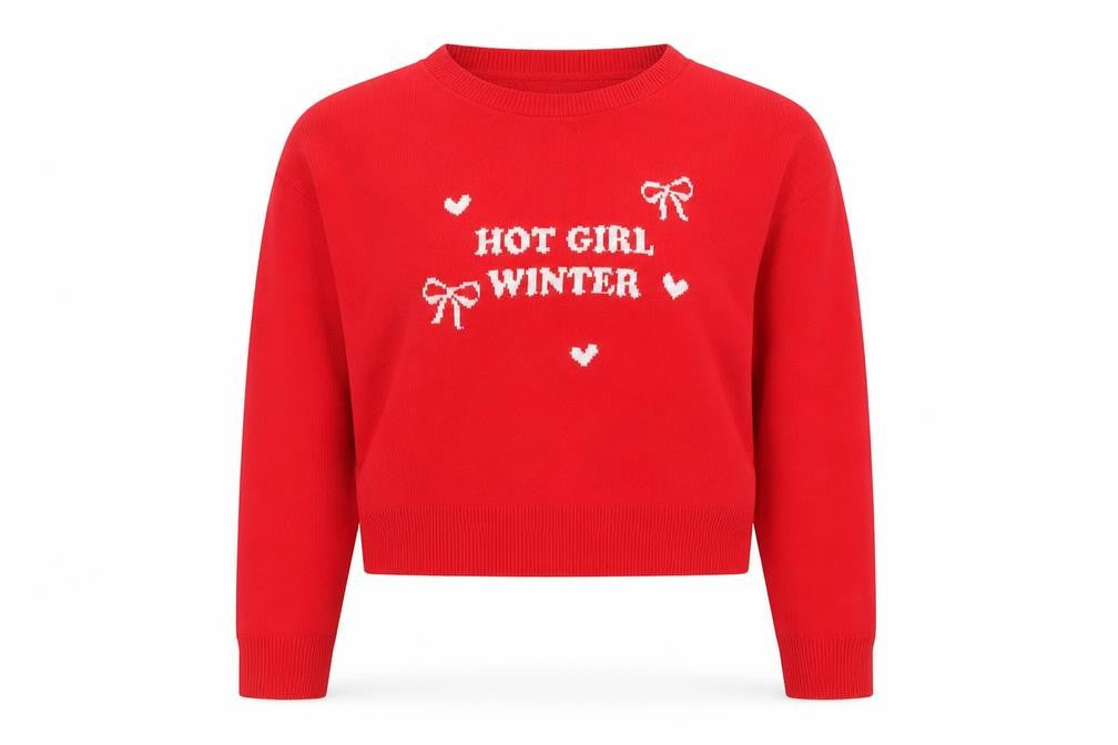 Boohoo Women Red Knit Pullover Jumper L Hot Girl Winter