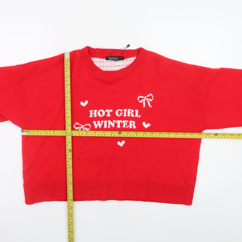 Boohoo Women Red Knit Pullover Jumper L Hot Girl Winter