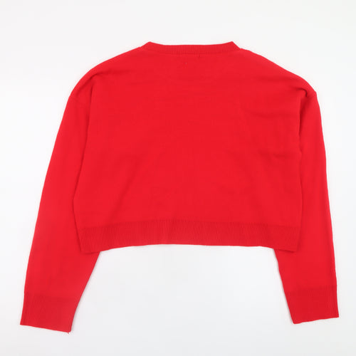 Boohoo Women Red Knit Pullover Jumper L Hot Girl Winter
