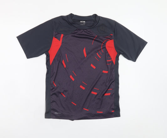 Nike Boys Black Red Sports T-Shirt M 10-12 Years Dri-Fit Activewear Top