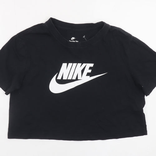 Nike Women Black Cropped T-Shirt XS Loose Fit Cotton