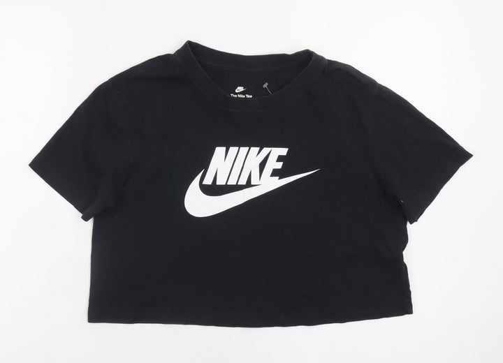 Nike Women Black Cropped T-Shirt XS Loose Fit Cotton