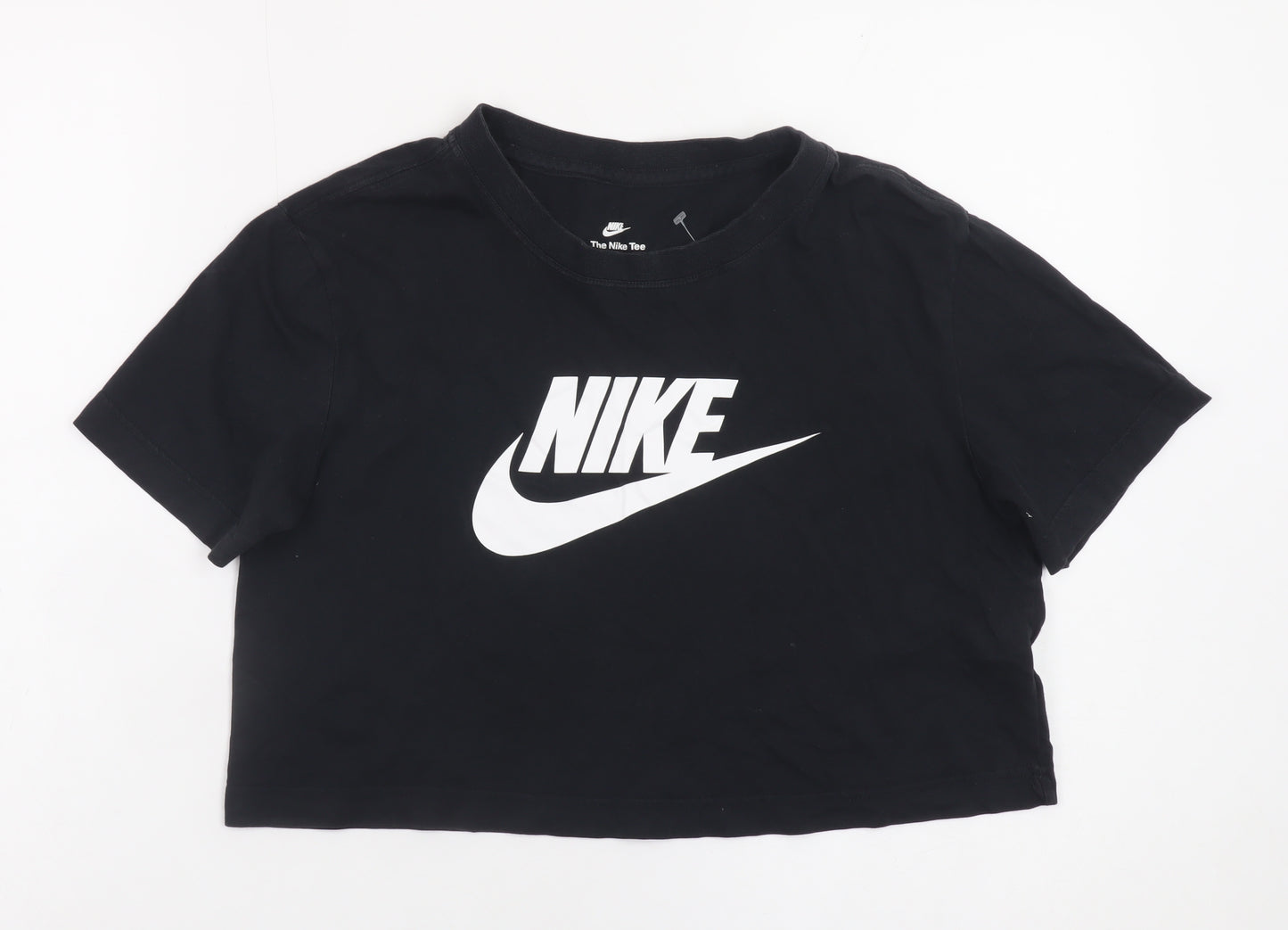 Nike Women Black Cropped T-Shirt XS Loose Fit Cotton