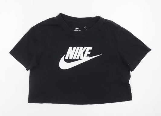 Nike Women Black Cropped T-Shirt XS Loose Fit Cotton