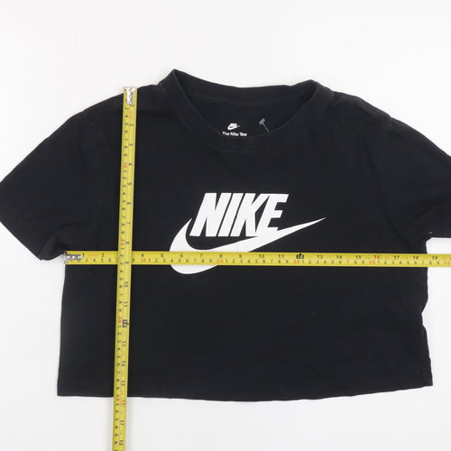 Nike Women Black Cropped T-Shirt XS Loose Fit Cotton