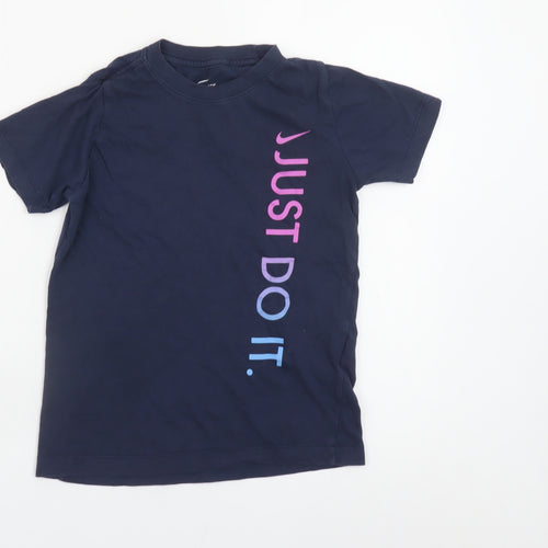 Nike Girls Navy Blue Just Do It Short Sleeve Cotton T-Shirt Size S 128-137cm