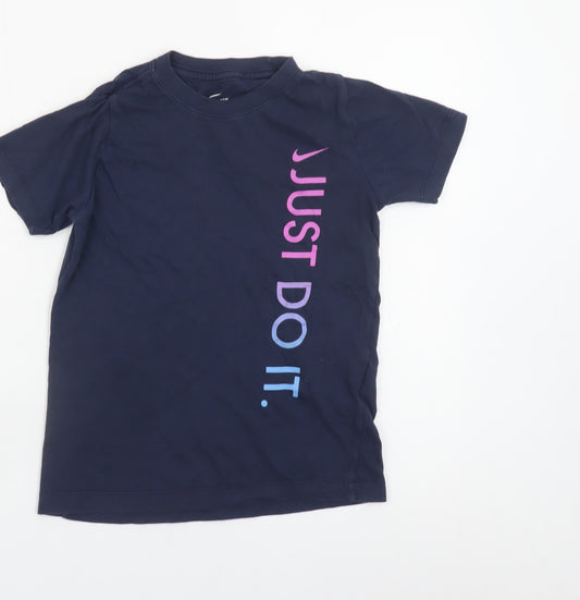 Nike Girls Navy Blue Just Do It Short Sleeve Cotton T-Shirt Size S 128-137cm
