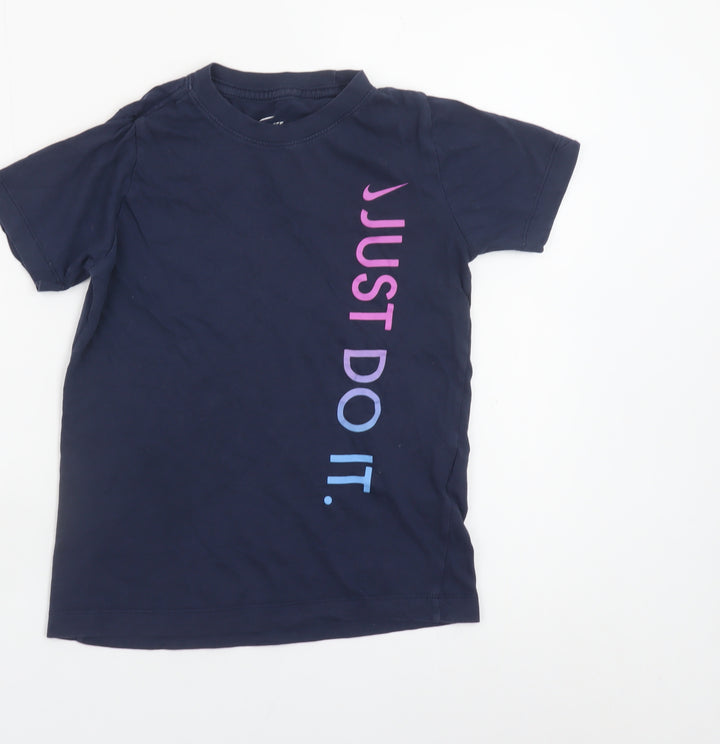 Nike Girls Navy Blue Just Do It Short Sleeve Cotton T-Shirt Size S 128-137cm