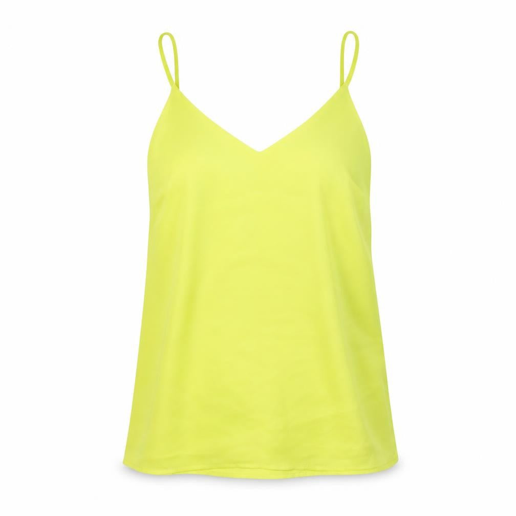 Front view of Oasis women’s yellow v-neck camisole tank top, size UK 10