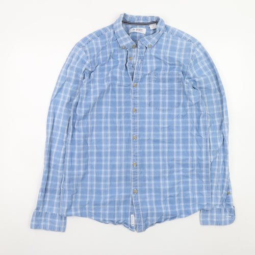 Original Penguin Men's Blue Check Cotton Long Sleeve Button-Up Shirt M