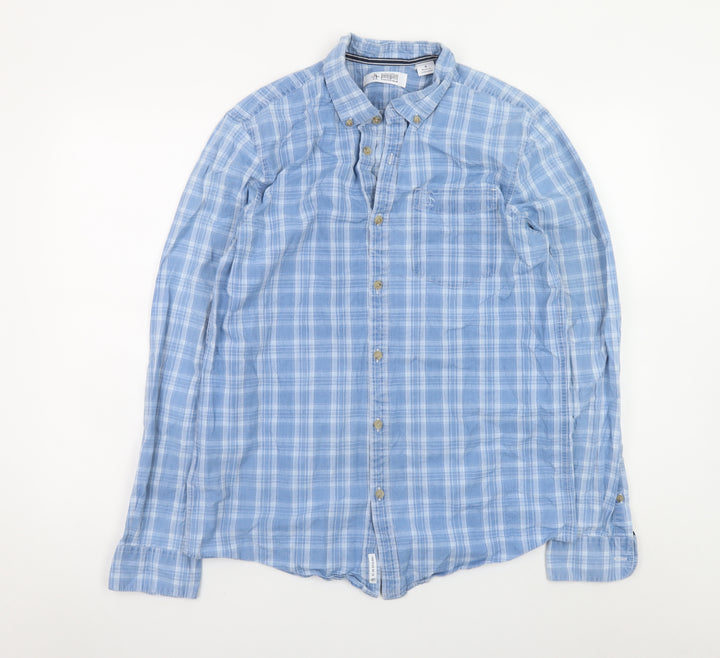 Original Penguin Men's Blue Check Cotton Long Sleeve Button-Up Shirt M
