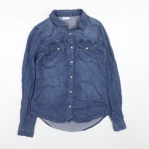Vila Womens Blue Denim Long Sleeve Button-Up Shirt Size S