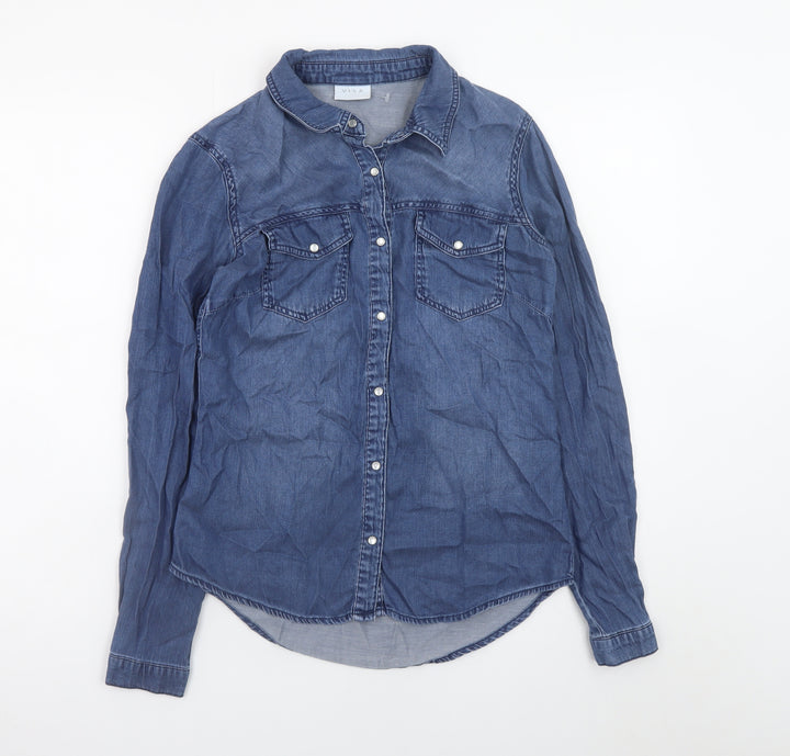 Vila Womens Blue Denim Long Sleeve Button-Up Shirt Size S