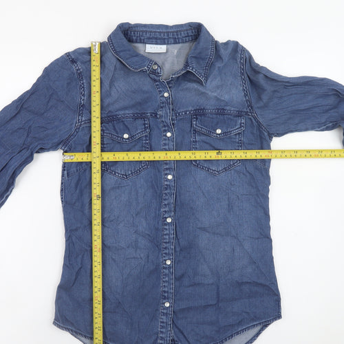 Vila Womens Blue Denim Long Sleeve Button-Up Shirt Size S