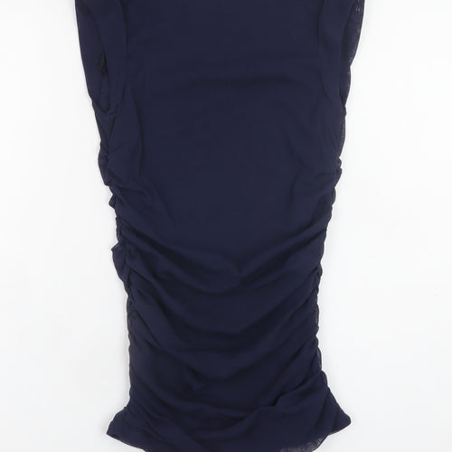 Mexx Women Blue XS Bodycon Ruched Sleeveless Jersey Dress