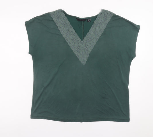 Vero Moda Women’s Green Lace V-Neck Short Sleeve T-Shirt Size 12