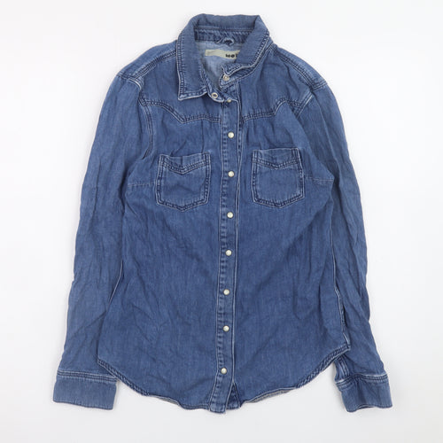 Topshop Women’s Blue Denim Long Sleeve Button-Up Shirt Size 6