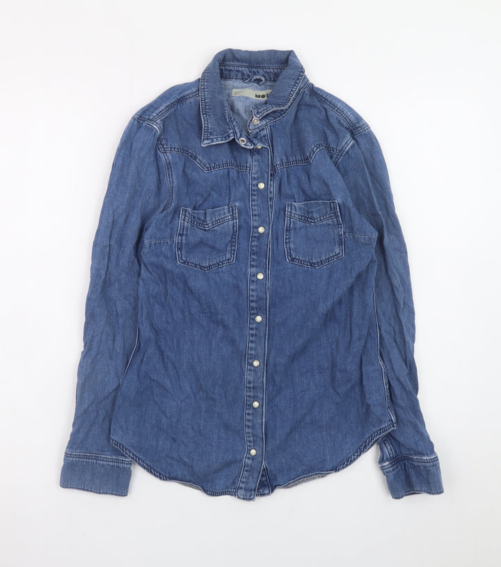 Topshop Women’s Blue Denim Long Sleeve Button-Up Shirt Size 6