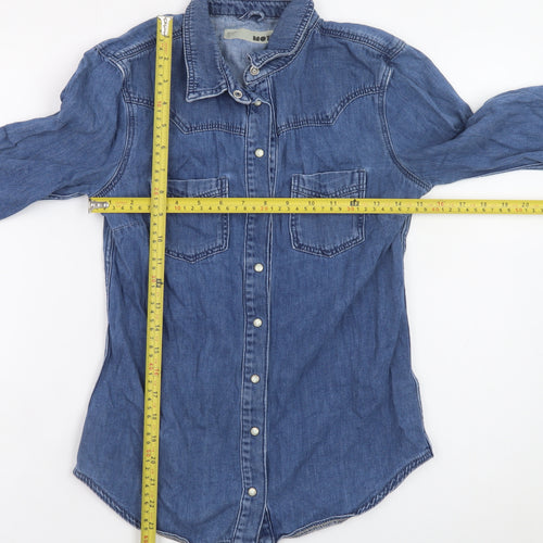 Topshop Women’s Blue Denim Long Sleeve Button-Up Shirt Size 6