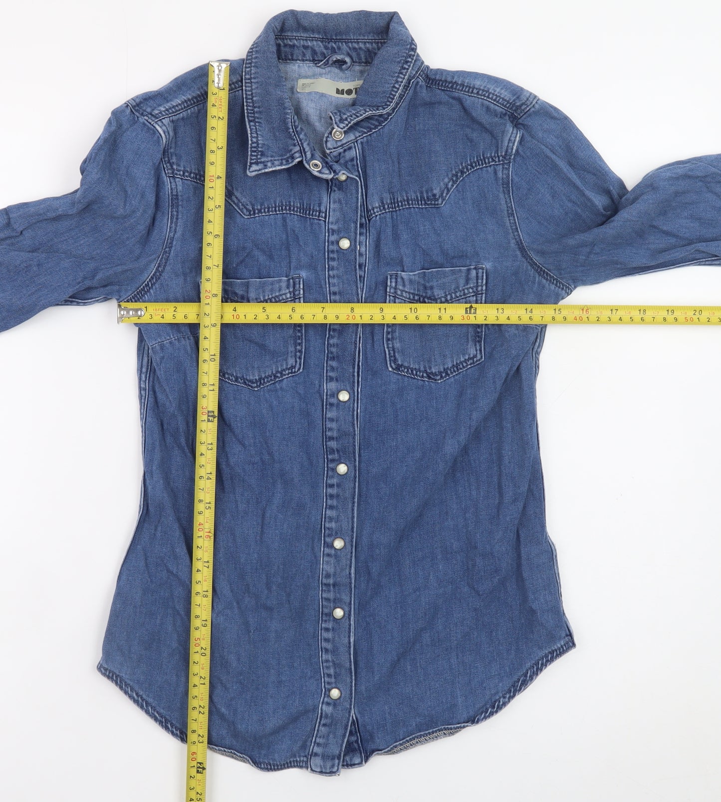 Topshop Women’s Blue Denim Long Sleeve Button-Up Shirt Size 6