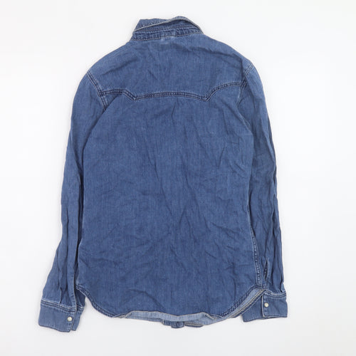 Topshop Women’s Blue Denim Long Sleeve Button-Up Shirt Size 6