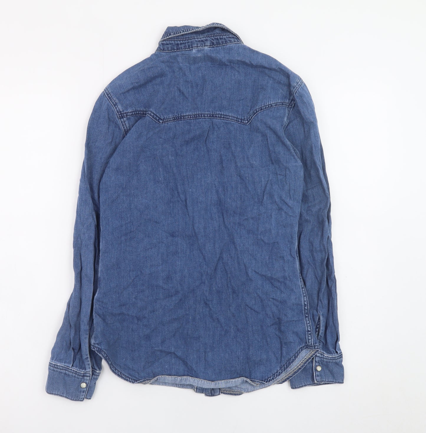 Topshop Women’s Blue Denim Long Sleeve Button-Up Shirt Size 6