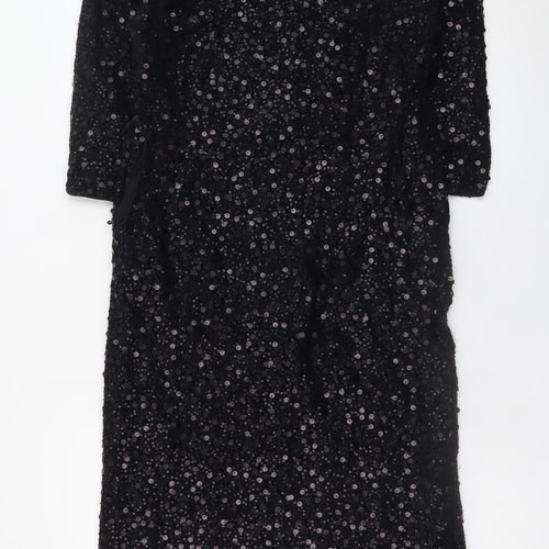 NOOSNOW Women's Black Sequin Sheath Knee Length Party Dress Size 16