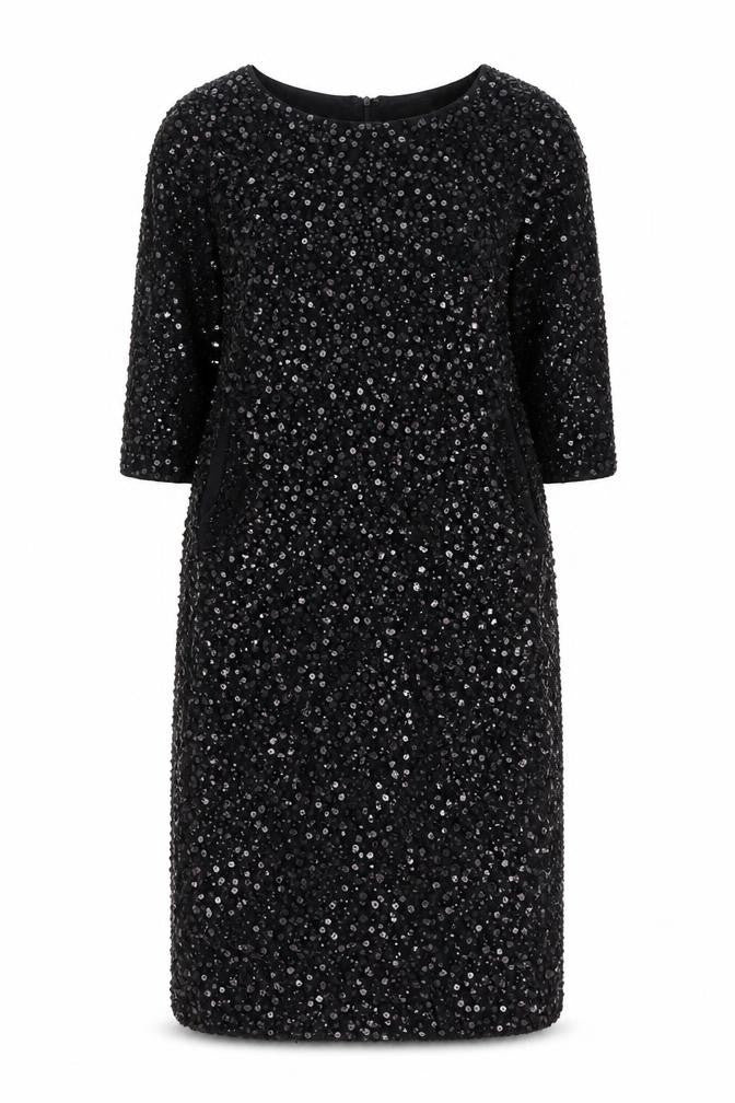 NOOSNOW Women's Black Sequin Sheath Knee Length Party Dress Size 16