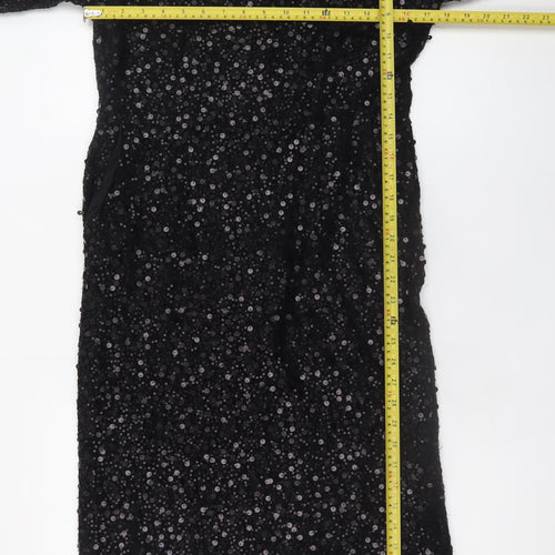 NOOSNOW Women's Black Sequin Sheath Knee Length Party Dress Size 16