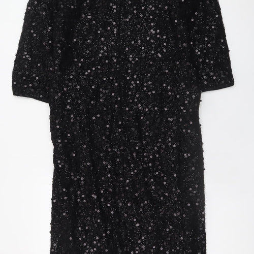 NOOSNOW Women's Black Sequin Sheath Knee Length Party Dress Size 16