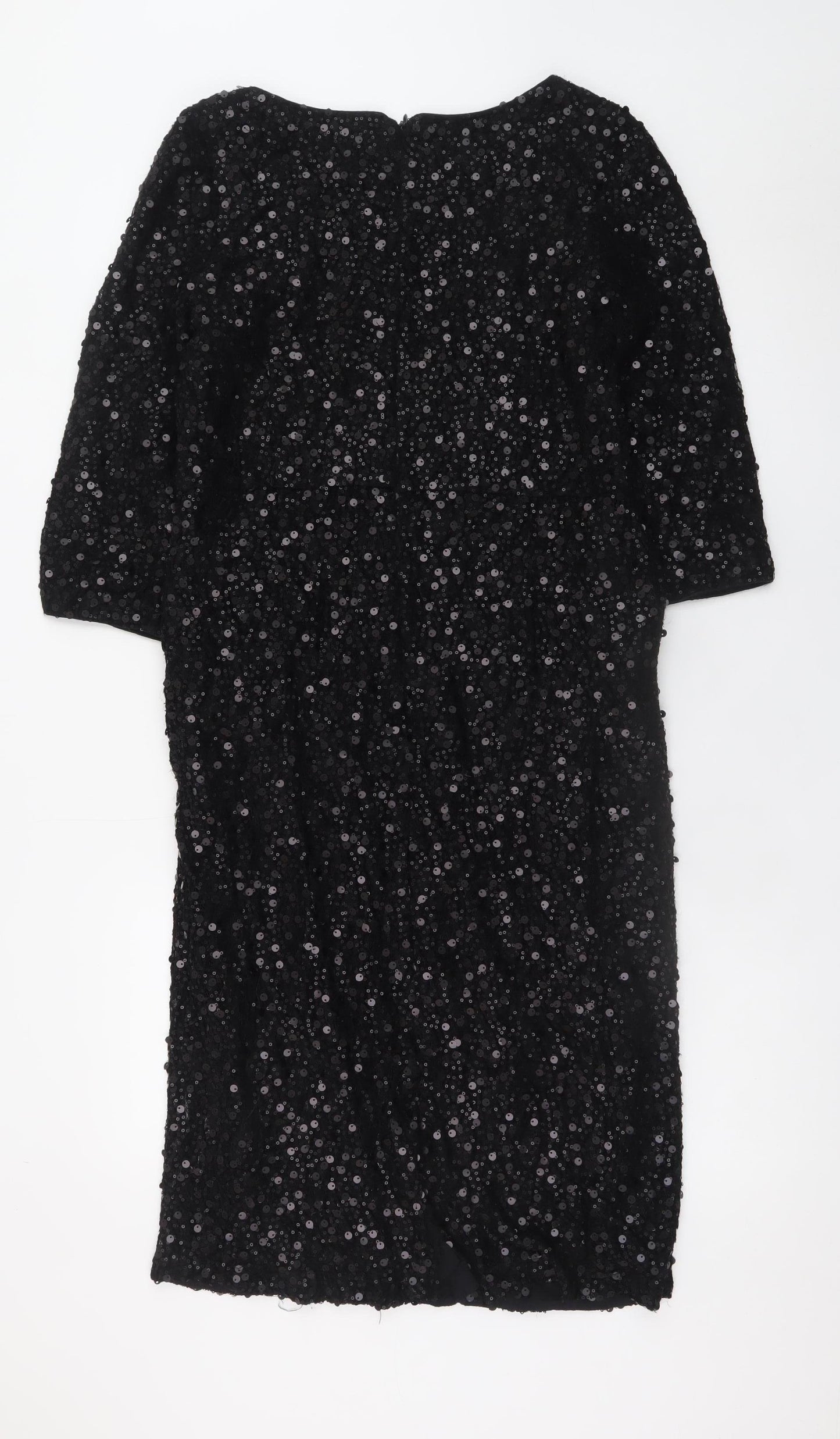 NOOSNOW Women's Black Sequin Sheath Knee Length Party Dress Size 16