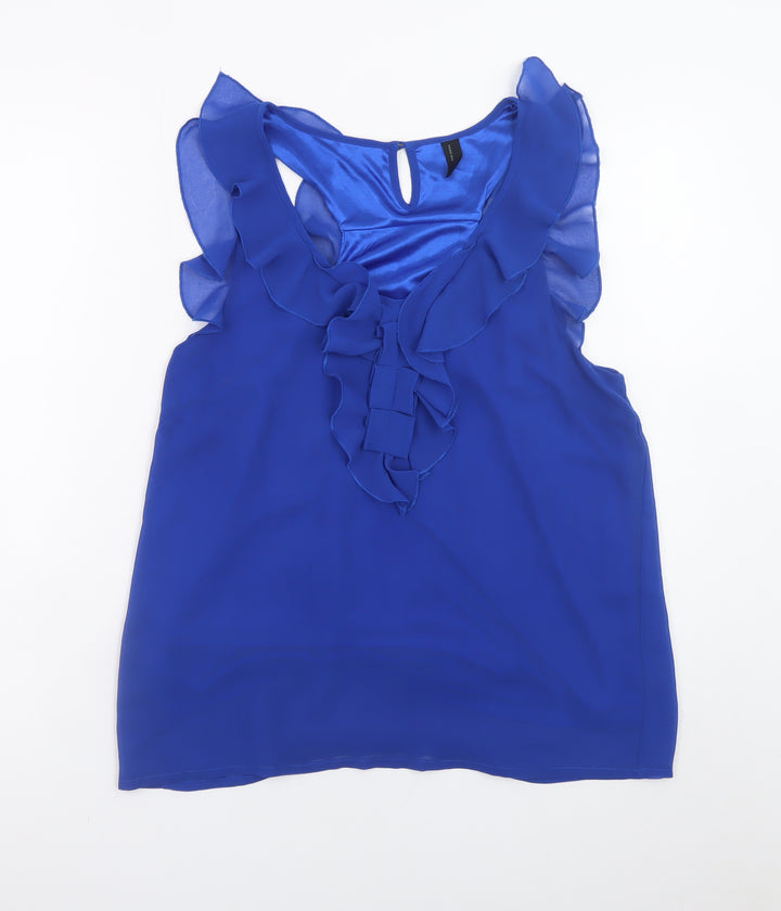 Vero Moda Women's Blue Ruffle Sleeveless Chiffon Blouse Size M