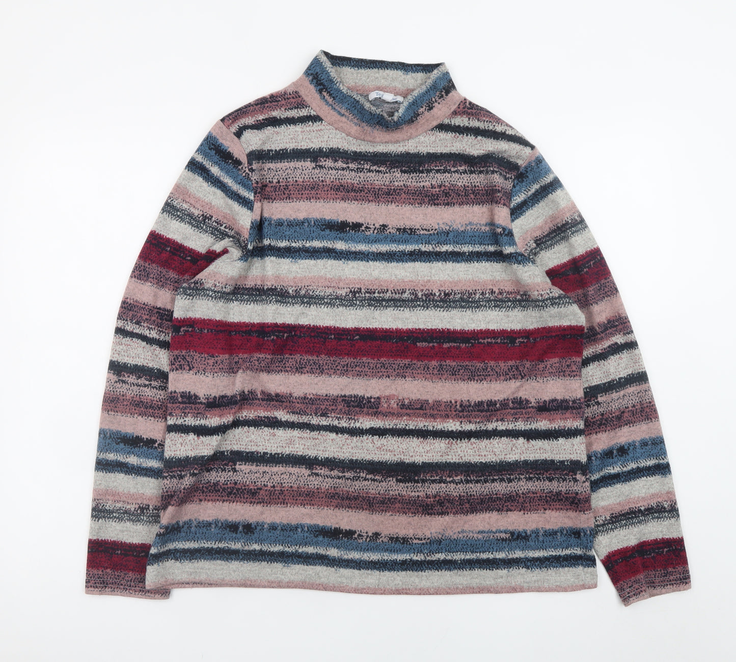 Tea Lane Women’s Multicoloured Striped Mock Neck Long Sleeve Top XL