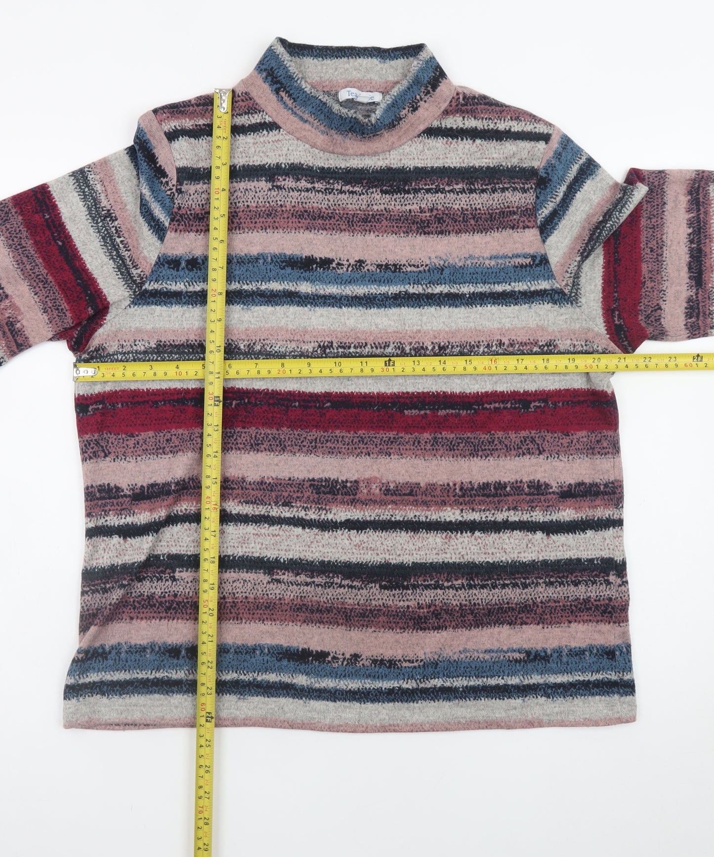 Tea Lane Women’s Multicoloured Striped Mock Neck Long Sleeve Top XL