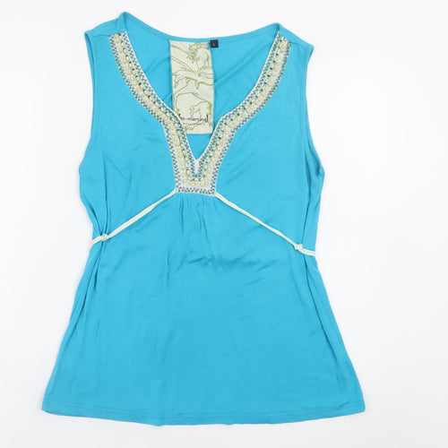 St Martins Women Blue Sleeveless Beaded V-Neck Tunic Top Size L