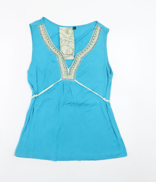 St Martins Women Blue Sleeveless Beaded V-Neck Tunic Top Size L