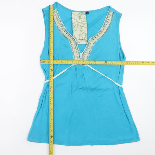 St Martins Women Blue Sleeveless Beaded V-Neck Tunic Top Size L